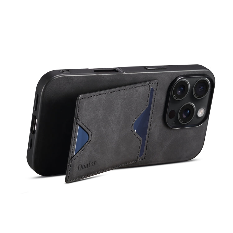 For iPhone 16 Pro Max Denior D06 PU Back Cover Card Slot Holder Phone Case(Black)