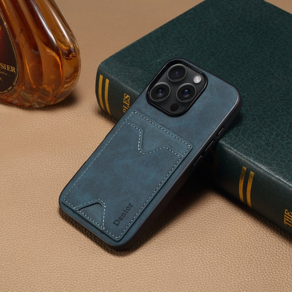 For iPhone 16 Pro Max Denior D06 PU Back Cover Card Slot Holder Phone Case(Blue)