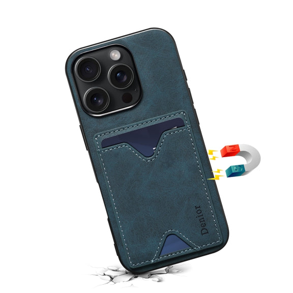 For iPhone 16 Pro Max Denior D06 PU Back Cover Card Slot Holder Phone Case(Blue)