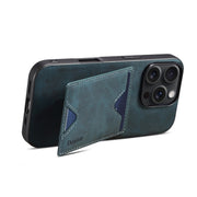 For iPhone 16 Pro Max Denior D06 PU Back Cover Card Slot Holder Phone Case(Blue)