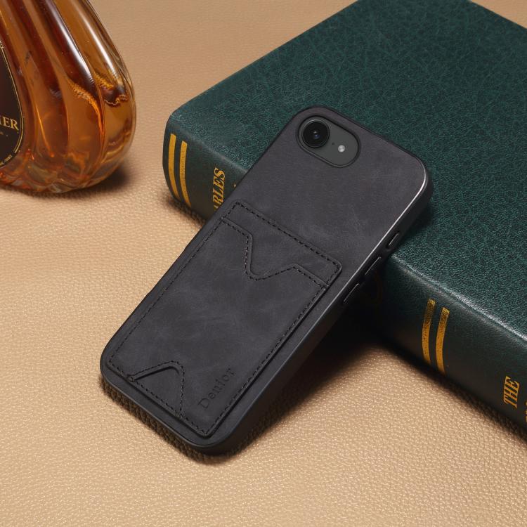 For iPhone 16e Denior D06 PU Back Cover Card Slot Holder Phone Case(Black) - iPhone 16e Cases by Denior | Online Shopping South Africa | PMC TechLife | Buy Now Pay Later Mobicred