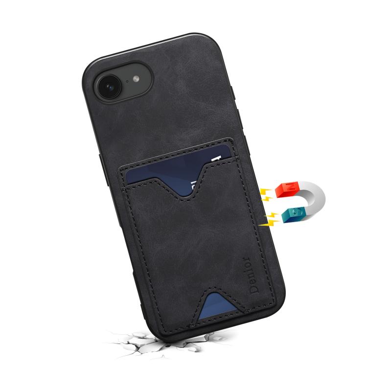 For iPhone 16e Denior D06 PU Back Cover Card Slot Holder Phone Case(Black) - iPhone 16e Cases by Denior | Online Shopping South Africa | PMC TechLife | Buy Now Pay Later Mobicred