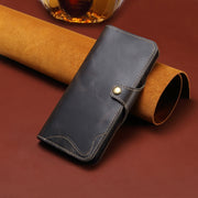 For iPhone 16 Denior B01 Oil Wax Cowhide Magnetic Button Genuine Leather Case(Black)