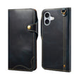 For iPhone 16 Denior B01 Oil Wax Cowhide Magnetic Button Genuine Leather Case(Blue) - free shipping - PMC TechLife - Order now!