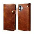 For iPhone 16 Denior B01 Oil Wax Cowhide Magnetic Button Genuine Leather Case(Brown) - iPhone 16 Cases by Denior | Online Shopping South Africa | PMC TechLife | Buy Now Pay Later Mobicred
