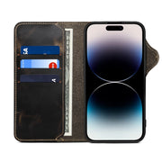 For iPhone 16 Plus Denior B01 Oil Wax Cowhide Magnetic Button Genuine Leather Case(Black)
