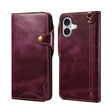 For iPhone 16 Plus Denior B01 Oil Wax Cowhide Magnetic Button Genuine Leather Case(Purple) - iPhone 16 Plus Cases by Denior | Online Shopping South Africa | PMC TechLife | Buy Now Pay Later Mobicred