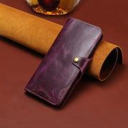 For iPhone 16 Plus Denior B01 Oil Wax Cowhide Magnetic Button Genuine Leather Case(Purple)