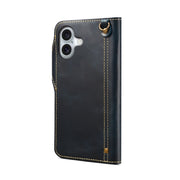For iPhone 16 Plus Denior B01 Oil Wax Cowhide Magnetic Button Genuine Leather Case(Blue)