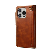 For iPhone 16 Pro Denior B01 Oil Wax Cowhide Magnetic Button Genuine Leather Case(Brown)
