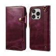 For iPhone 16 Pro Max Denior B01 Oil Wax Cowhide Magnetic Button Genuine Leather Case(Purple) - iPhone 16 Pro Max Cases by Denior | Online Shopping South Africa | PMC TechLife | Buy Now Pay Later Mobicred