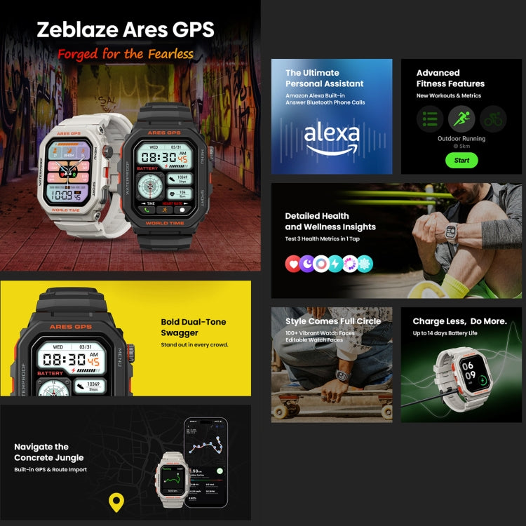 Zeblaze Ares GPS Rugged GPS Smart Watch, Support Heart Rate / Pulse Ox Blood Oxygen(Moon White) - free shipping - PMC TechLife - Order now!