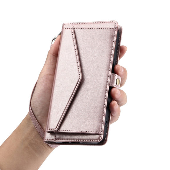 For Samsung Galaxy S25 5G Wallet Multi-card Slot Leather Phone Case with Lanyard(Rose Gold)