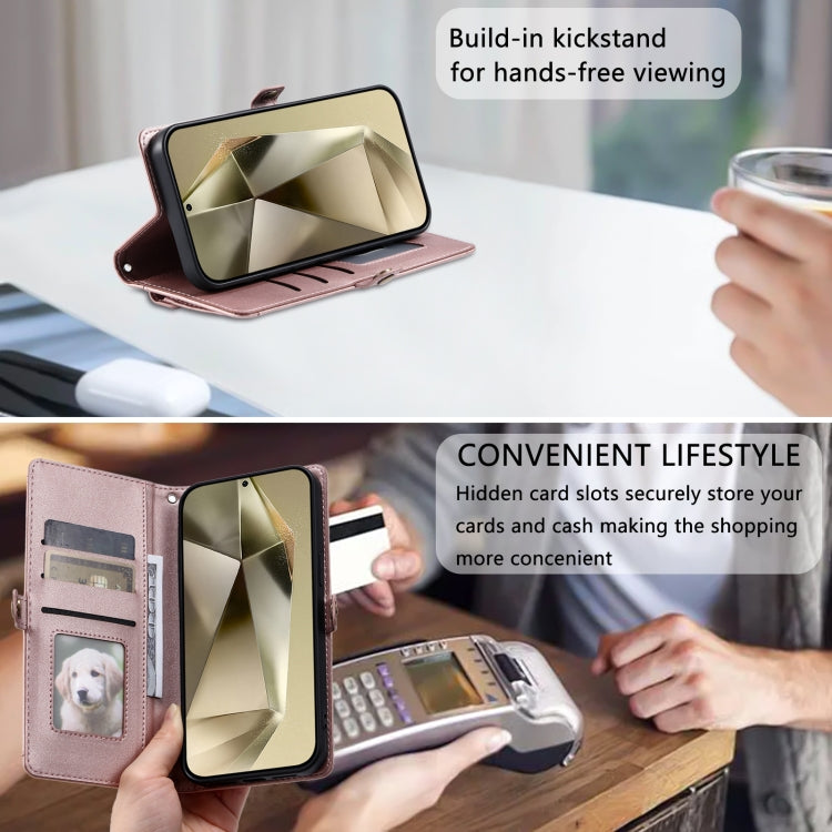 For Samsung Galaxy S25 5G Wallet Multi-card Slot Leather Phone Case with Lanyard(Rose Gold)