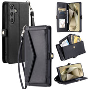For Samsung Galaxy S25 5G Wallet Multi-card Slot Leather Phone Case with Lanyard(Black)