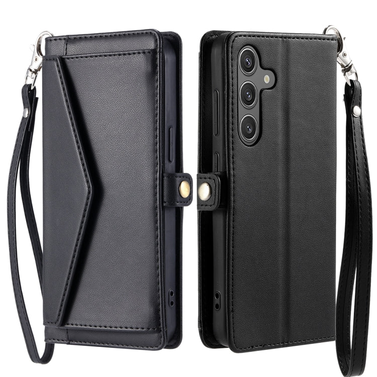 For Samsung Galaxy S25 5G Wallet Multi-card Slot Leather Phone Case with Lanyard(Black)