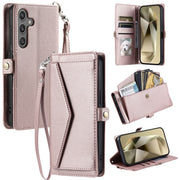 For Samsung Galaxy S25+ 5G Wallet Multi-card Slot Leather Phone Case with Lanyard(Rose Gold)