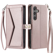 For Samsung Galaxy S25+ 5G Wallet Multi-card Slot Leather Phone Case with Lanyard(Rose Gold)