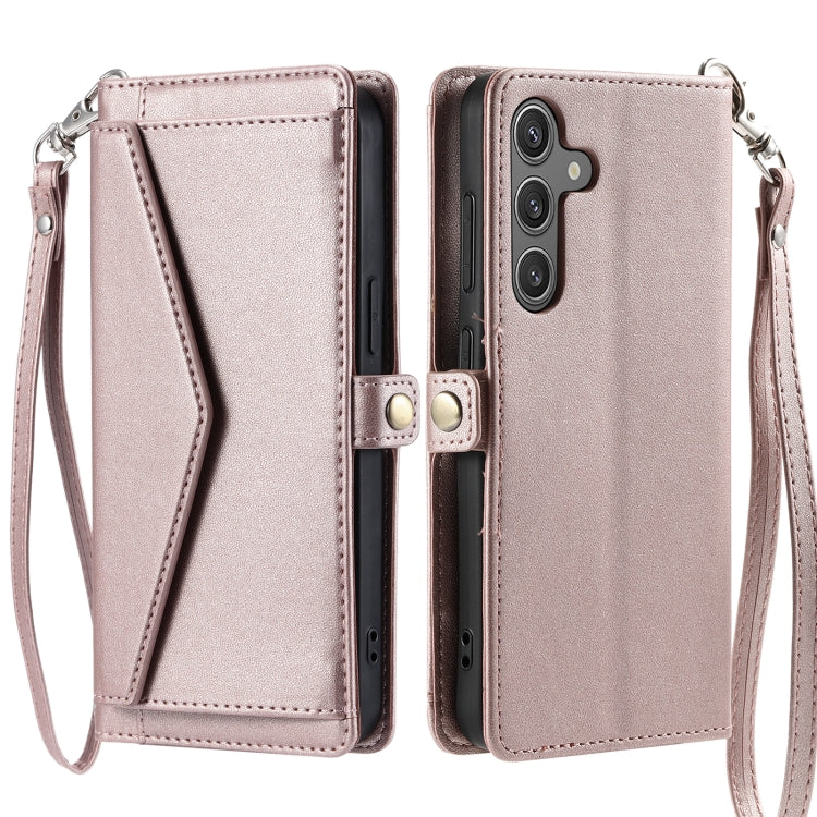 For Samsung Galaxy S25+ 5G Wallet Multi-card Slot Leather Phone Case with Lanyard(Rose Gold)