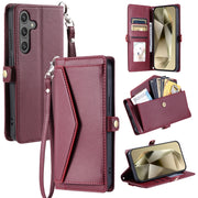 For Samsung Galaxy S25+ 5G Wallet Multi-card Slot Leather Phone Case with Lanyard(Wine Red)