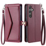 For Samsung Galaxy S25+ 5G Wallet Multi-card Slot Leather Phone Case with Lanyard(Wine Red)