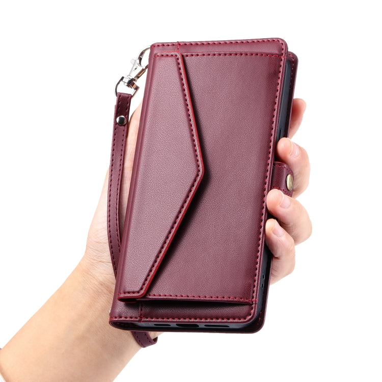 For Samsung Galaxy S25+ 5G Wallet Multi-card Slot Leather Phone Case with Lanyard(Wine Red)