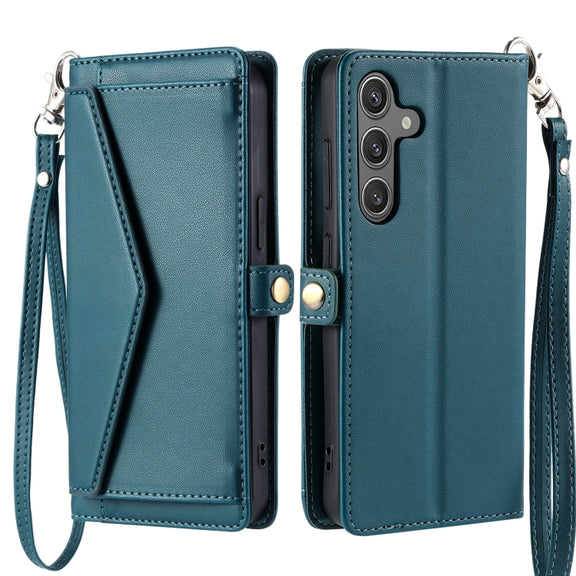 For Samsung Galaxy S25+ 5G Wallet Multi-card Slot Leather Phone Case with Lanyard(Green)
