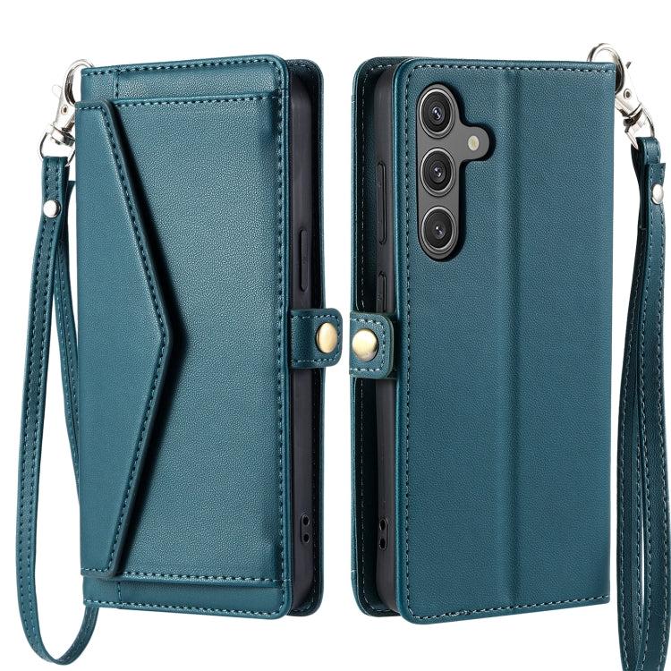 For Samsung Galaxy S25+ 5G Wallet Multi-card Slot Leather Phone Case with Lanyard(Green)
