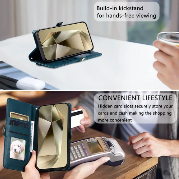 For Samsung Galaxy S25+ 5G Wallet Multi-card Slot Leather Phone Case with Lanyard(Green)