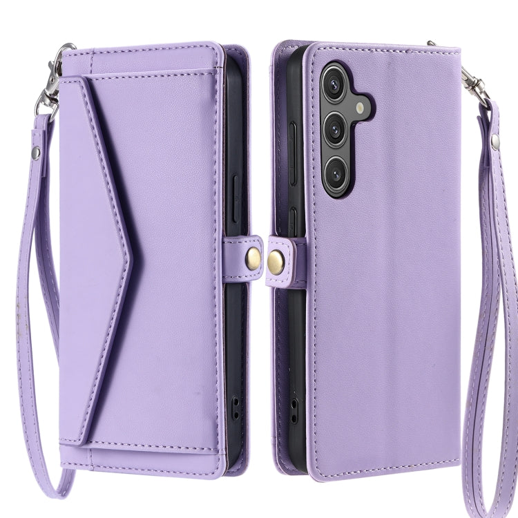For Samsung Galaxy S25+ 5G Wallet Multi-card Slot Leather Phone Case with Lanyard(Purple)