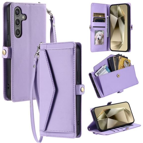 For Samsung Galaxy S25+ 5G Wallet Multi-card Slot Leather Phone Case with Lanyard(Purple)