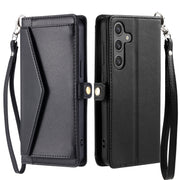 For Samsung Galaxy S25+ 5G Wallet Multi-card Slot Leather Phone Case with Lanyard(Black)