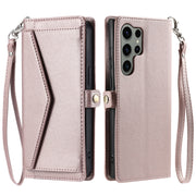 For Samsung Galaxy S25 Ultra 5G Wallet Multi-card Slot Leather Phone Case with Lanyard(Rose Gold)