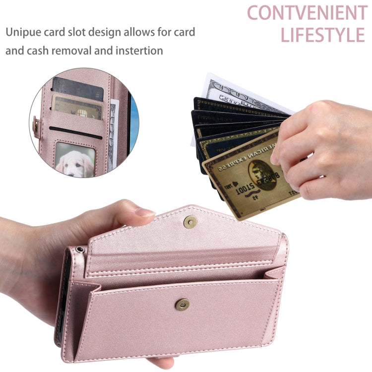 For Samsung Galaxy S25 Ultra 5G Wallet Multi-card Slot Leather Phone Case with Lanyard(Rose Gold)