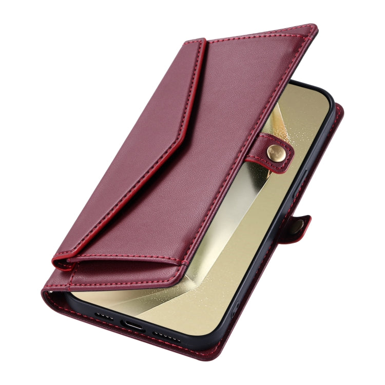 For Samsung Galaxy S25 Ultra 5G Wallet Multi-card Slot Leather Phone Case with Lanyard(Wine Red)