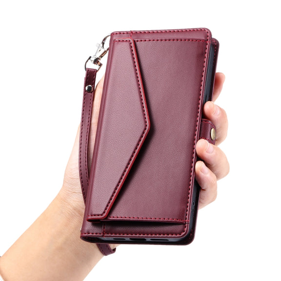 For Samsung Galaxy S25 Ultra 5G Wallet Multi-card Slot Leather Phone Case with Lanyard(Wine Red)