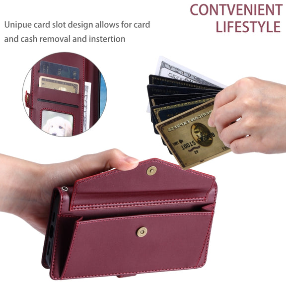 For Samsung Galaxy S25 Ultra 5G Wallet Multi-card Slot Leather Phone Case with Lanyard(Wine Red)