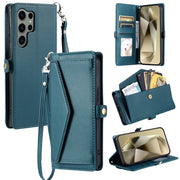 For Samsung Galaxy S25 Ultra 5G Wallet Multi-card Slot Leather Phone Case with Lanyard(Green)