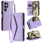 For Samsung Galaxy S25 Ultra 5G Wallet Multi-card Slot Leather Phone Case with Lanyard(Purple)