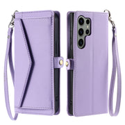 For Samsung Galaxy S25 Ultra 5G Wallet Multi-card Slot Leather Phone Case with Lanyard(Purple)