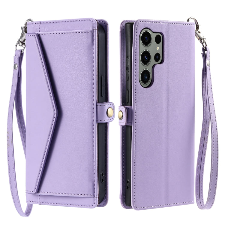 For Samsung Galaxy S25 Ultra 5G Wallet Multi-card Slot Leather Phone Case with Lanyard(Purple)