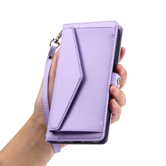 For Samsung Galaxy S25 Ultra 5G Wallet Multi-card Slot Leather Phone Case with Lanyard(Purple)