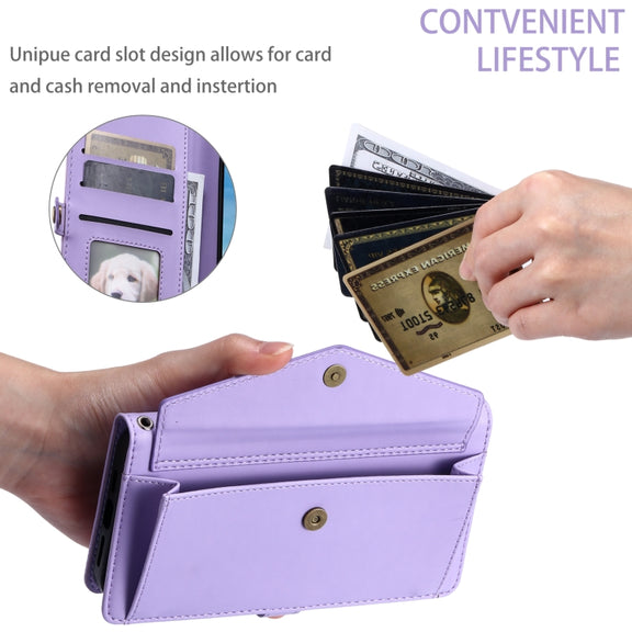 For Samsung Galaxy S25 Ultra 5G Wallet Multi-card Slot Leather Phone Case with Lanyard(Purple)