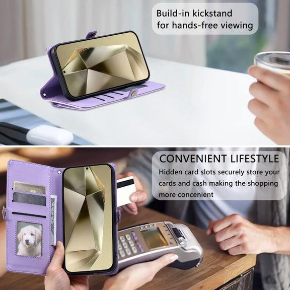 For Samsung Galaxy S25 Ultra 5G Wallet Multi-card Slot Leather Phone Case with Lanyard(Purple)
