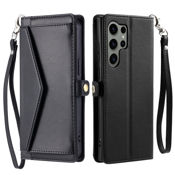 For Samsung Galaxy S25 Ultra 5G Wallet Multi-card Slot Leather Phone Case with Lanyard(Black)