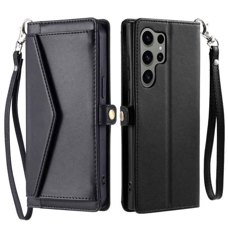For Samsung Galaxy S25 Ultra 5G Wallet Multi-card Slot Leather Phone Case with Lanyard(Black)