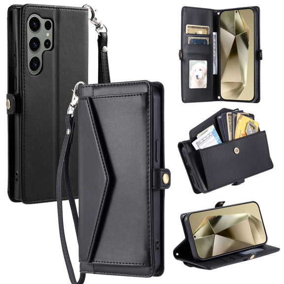 For Samsung Galaxy S25 Ultra 5G Wallet Multi-card Slot Leather Phone Case with Lanyard(Black)