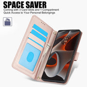 For Motorola Moto G Play 2024 Skin Feel Pure Color Card Slots Leather Phone Case with Dual Lanyard(Rose Gold)