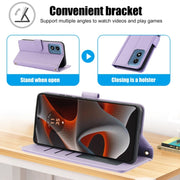 For Motorola Moto G Play 2024 Skin Feel Pure Color Card Slots Leather Phone Case with Dual Lanyard(Purple)