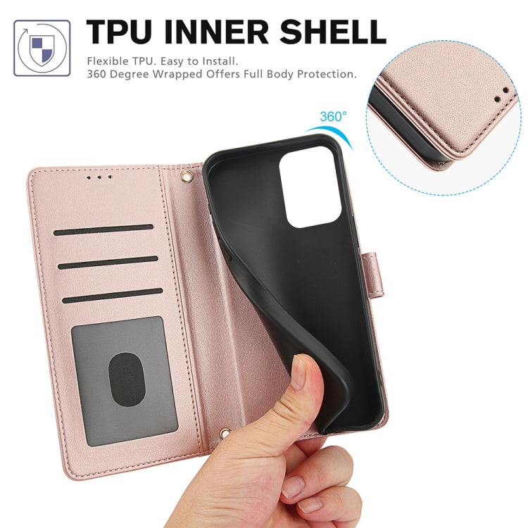 For Motorola Moto G Power 5G 2024 Skin Feel Pure Color Card Slots Leather Phone Case with Dual Lanyard(Rose Gold)